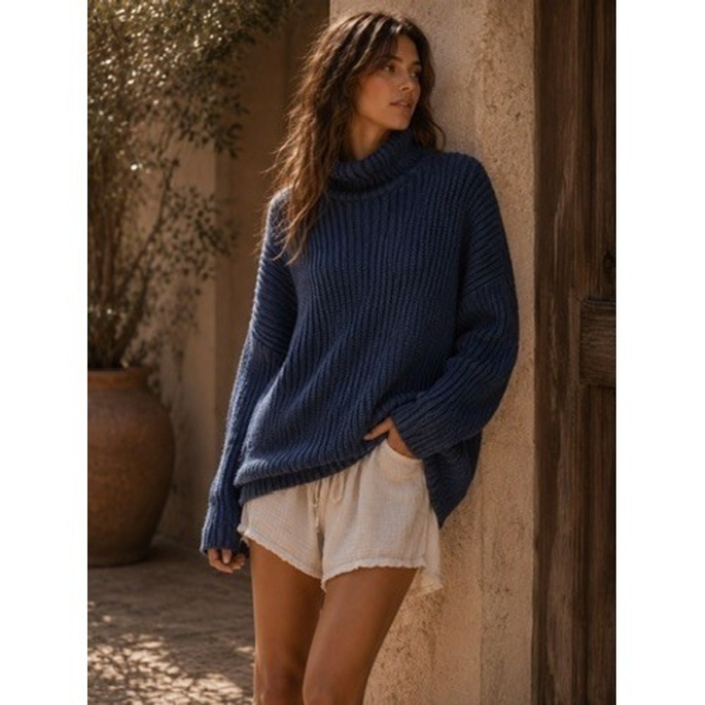 Anine Bing Sydney Turtle Neck Sweater Women XS Navy Blue Alpaca Wool Ribbed Knit